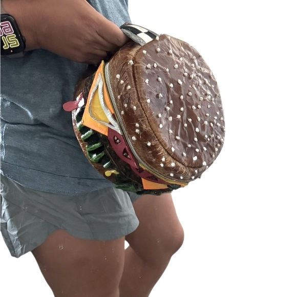 Unique Unisex Stack Burger Shaped Checkered Strap Handbag 7x5 - Picture 1 of 10